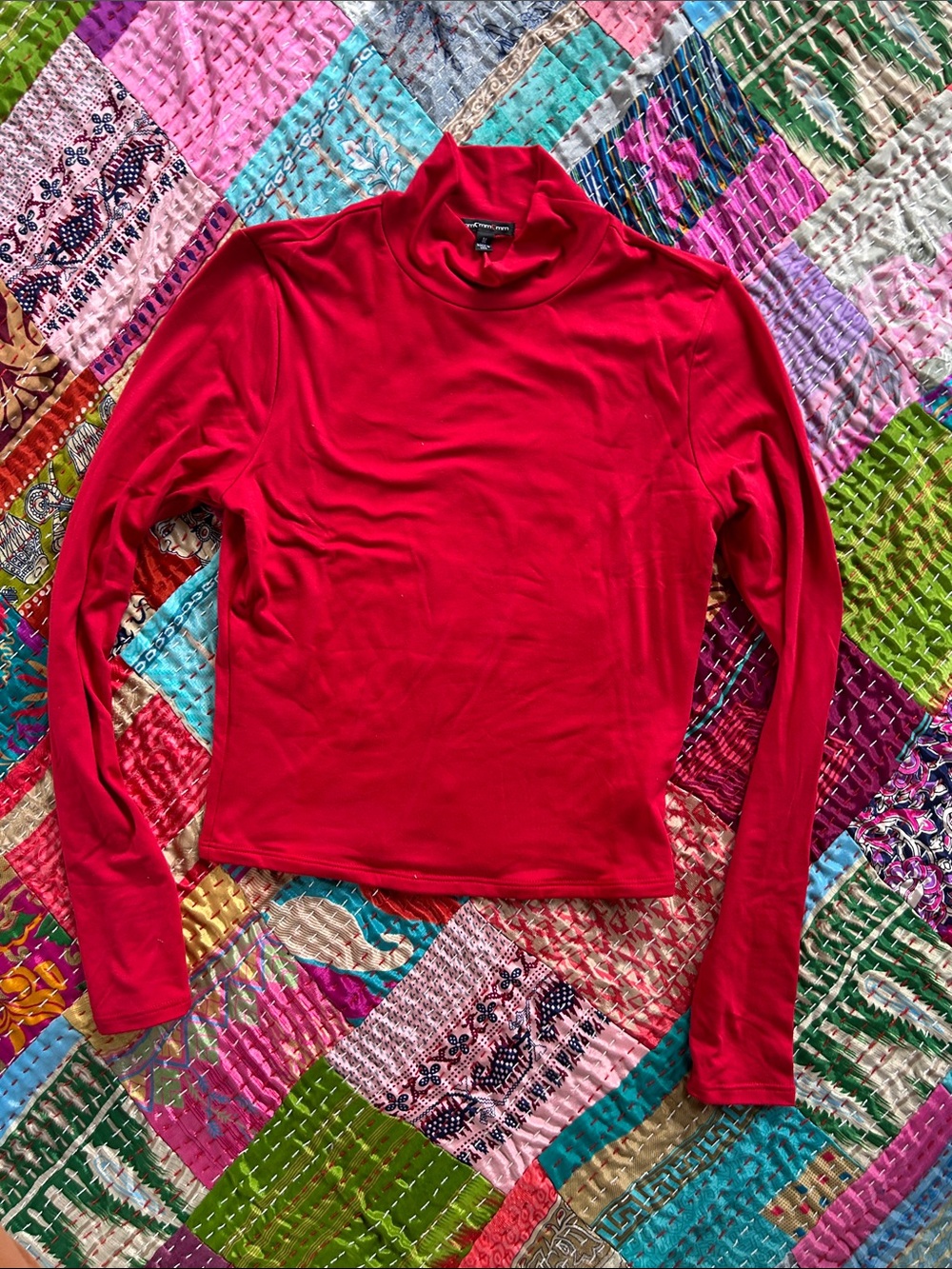 Mm mm mm Women’s Red Long-Sleeve Mock Neck Top